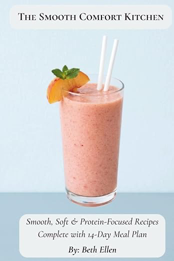The Smooth Comfort Kitchen book cover with a peach-colored smoothie
